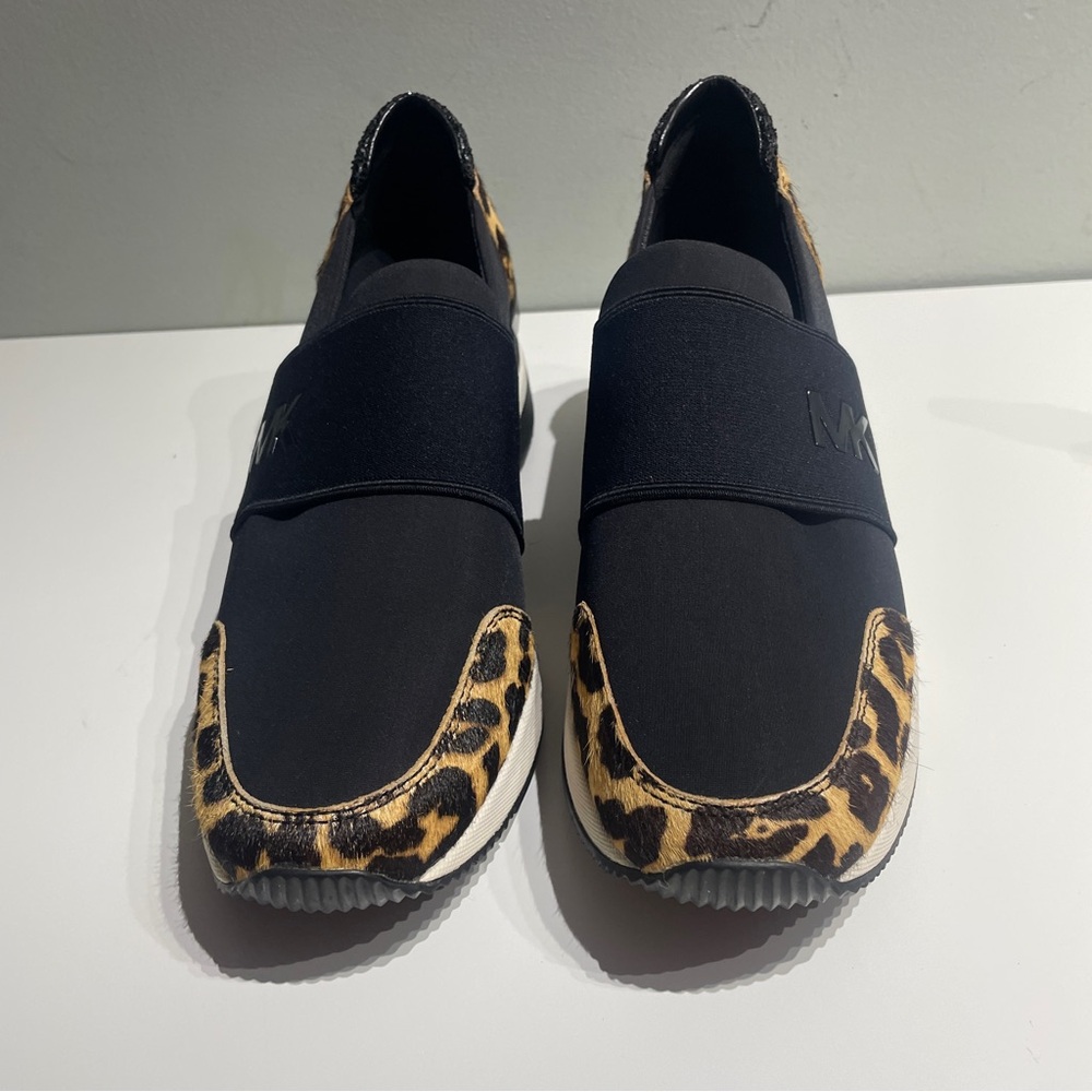 Michael Kors Leopard felix Wedges Sneakers calf hair Black 8.5 - Picture 2 of 9